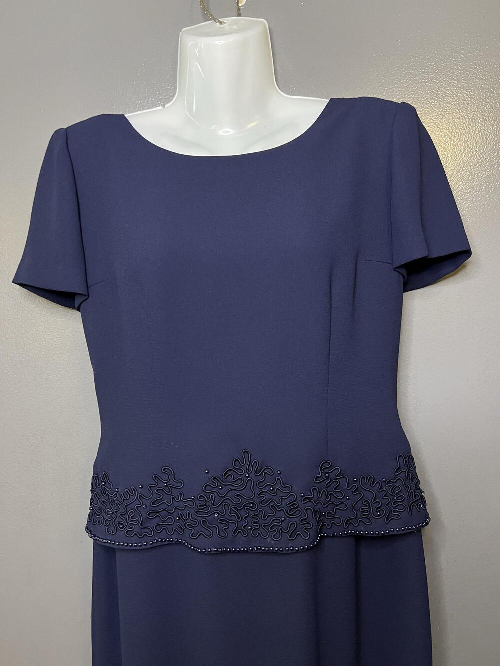Donna Morgan Dress Womens 6 Blue Beaded Scoop Neck Short Sleeve Long Formal